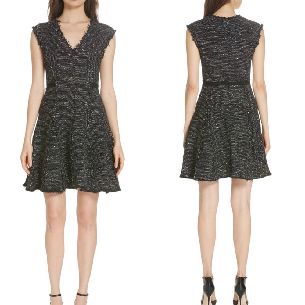 Rebecca Taylor Tweed Dress Size 6 Sleeveless Sparkle Fit & Flare V Neck Office
